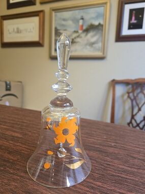 Glass Bell with Orange Floral Design